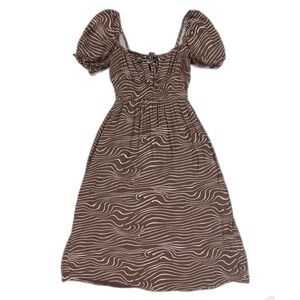 CHARLIE HOLIDAY Lola Animal Print Midi Dress Retro Zebra Brown 70s Boho 90s y2k